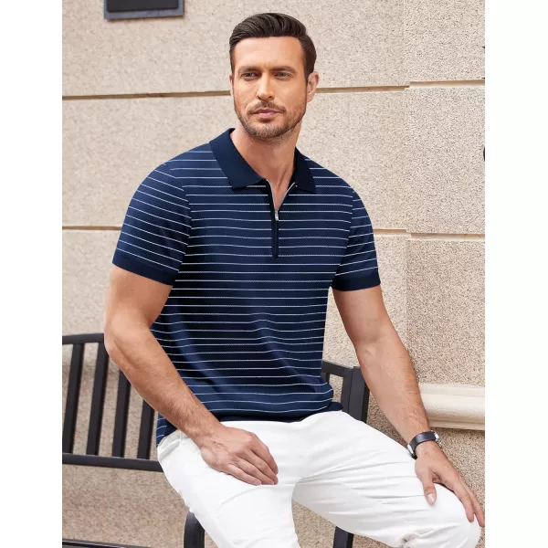 COOFANDY Mens Knit Polo Shirts Short Sleeve Quarter Zip Polo Casual Collar T Shirts Retro Polo Shirt Classic Golf Shirt)