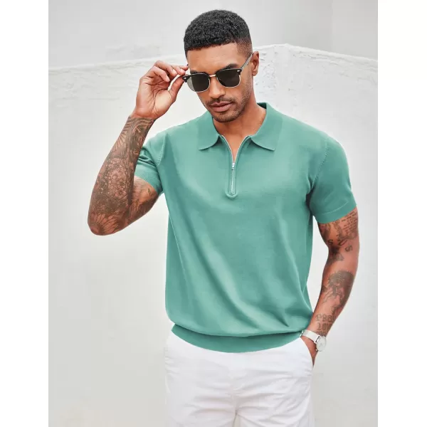 COOFANDY Mens Knit Polo Shirts Short Sleeve Quarter Zip Polo Casual Collar T Shirts Retro Polo Shirt Classic Golf Shirt