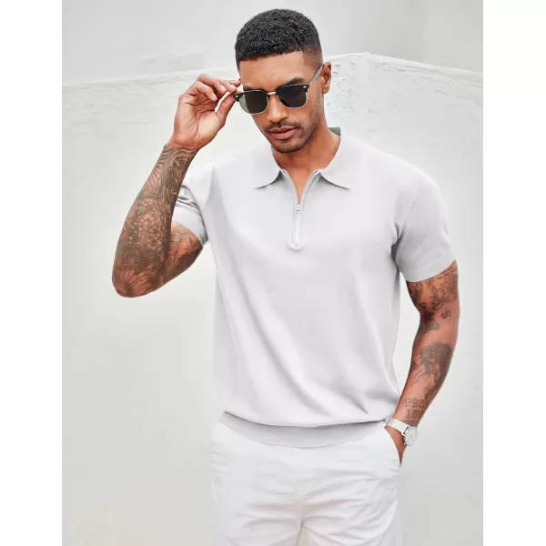 COOFANDY Mens Knit Polo Shirts Short Sleeve Quarter Zip Polo Casual Collar T Shirts Retro Polo Shirt Classic Golf Shirt