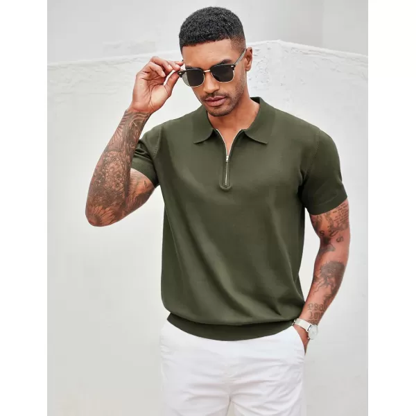 COOFANDY Mens Knit Polo Shirts Short Sleeve Quarter Zip Polo Casual Collar T Shirts Retro Polo Shirt Classic Golf Shirt