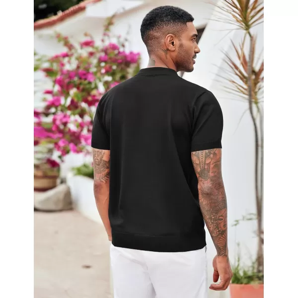 COOFANDY Mens Knit Polo Shirts Short Sleeve Quarter Zip Polo Casual Collar T Shirts Retro Polo Shirt Classic Golf Shirt