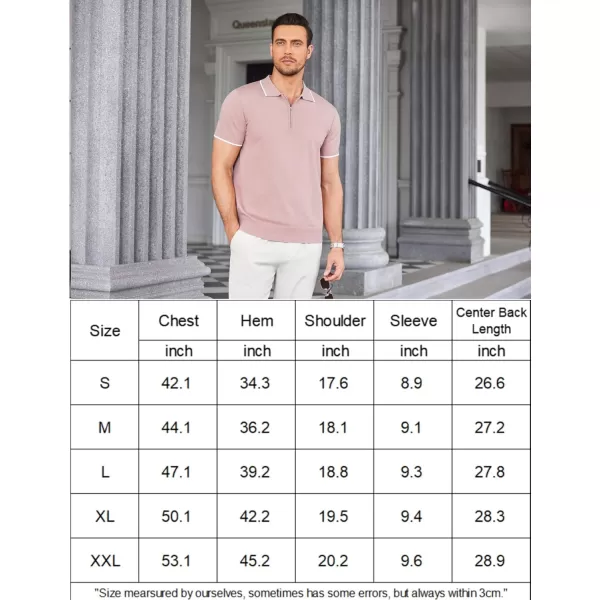 COOFANDY Mens Knit Polo Shirts Short Sleeve Quarter Zip Polo Casual Collar T Shirts Retro Polo Shirt Classic Golf Shirt