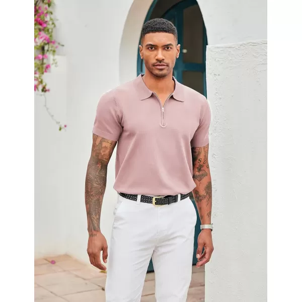 COOFANDY Mens Knit Polo Shirts Short Sleeve Quarter Zip Polo Casual Collar T Shirts Retro Polo Shirt Classic Golf Shirt