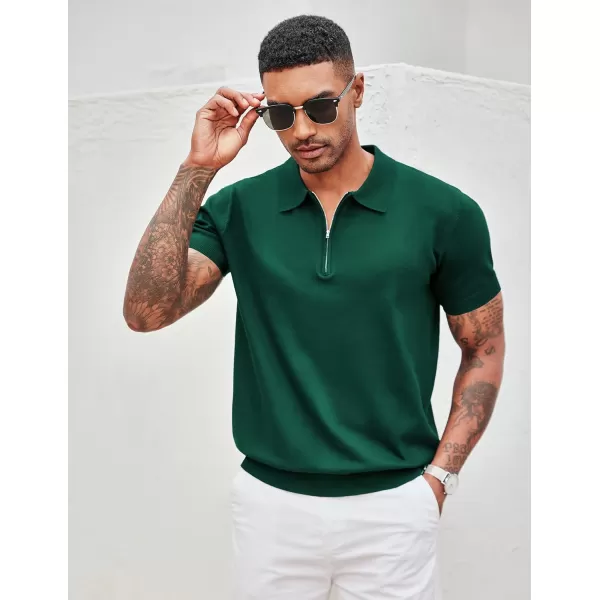 COOFANDY Mens Knit Polo Shirts Short Sleeve Quarter Zip Polo Casual Collar T Shirts Retro Polo Shirt Classic Golf Shirt