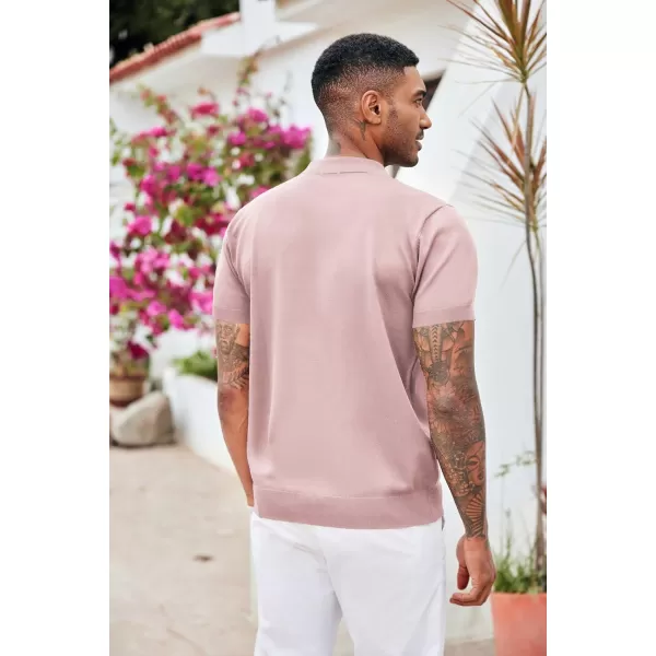 COOFANDY Mens Knit Polo Shirts Short Sleeve Quarter Zip Polo Casual Collar T Shirts Retro Polo Shirt Classic Golf Shirt