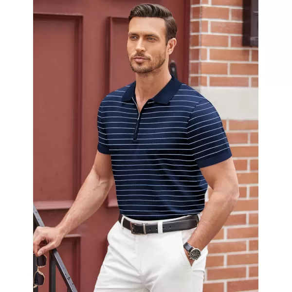 COOFANDY Mens Knit Polo Shirts Short Sleeve Quarter Zip Polo Casual Collar T Shirts Retro Polo Shirt Classic Golf Shirt)