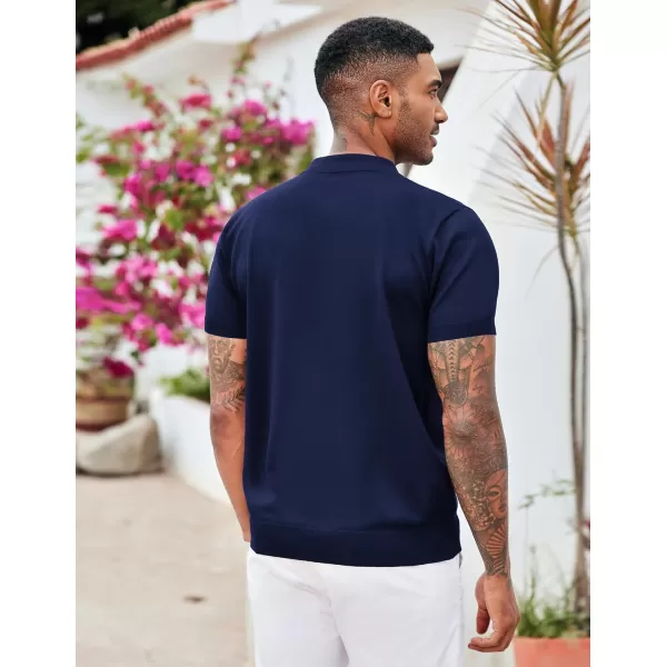 COOFANDY Mens Knit Polo Shirts Short Sleeve Quarter Zip Polo Casual Collar T Shirts Retro Polo Shirt Classic Golf Shirt