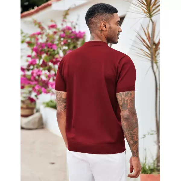 COOFANDY Mens Knit Polo Shirts Short Sleeve Quarter Zip Polo Casual Collar T Shirts Retro Polo Shirt Classic Golf Shirt