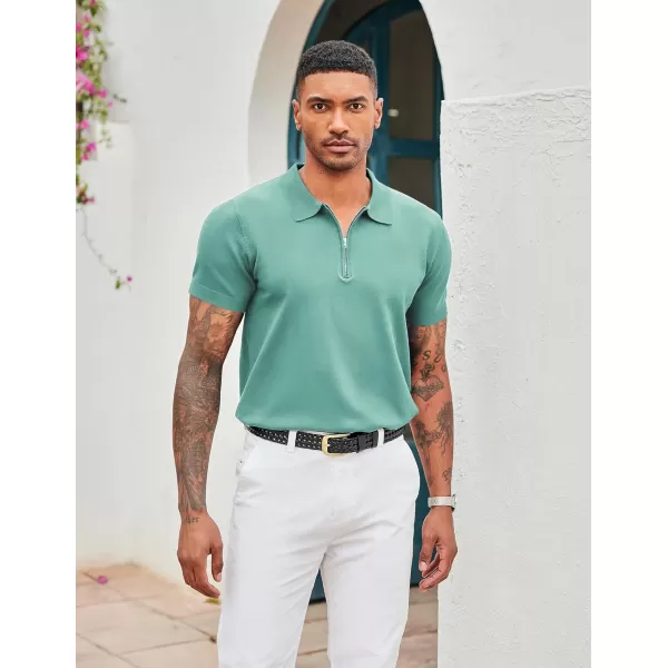 COOFANDY Mens Knit Polo Shirts Short Sleeve Quarter Zip Polo Casual Collar T Shirts Retro Polo Shirt Classic Golf Shirt