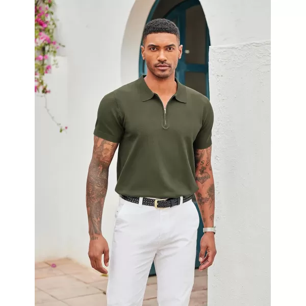 COOFANDY Mens Knit Polo Shirts Short Sleeve Quarter Zip Polo Casual Collar T Shirts Retro Polo Shirt Classic Golf Shirt