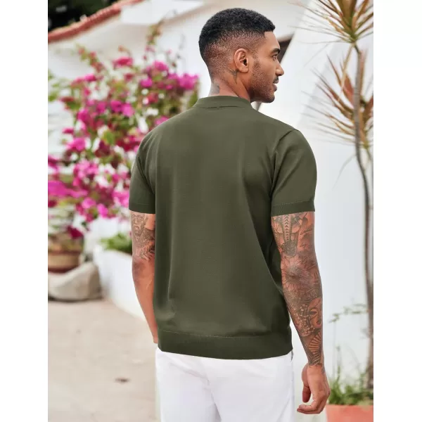 COOFANDY Mens Knit Polo Shirts Short Sleeve Quarter Zip Polo Casual Collar T Shirts Retro Polo Shirt Classic Golf Shirt