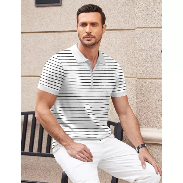 COOFANDY Mens Knit Polo Shirts Short Sleeve Quarter Zip Polo Casual Collar T Shirts Retro Polo Shirt Classic Golf Shirt)