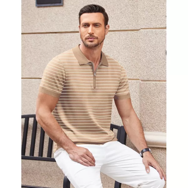 COOFANDY Mens Knit Polo Shirts Short Sleeve Quarter Zip Polo Casual Collar T Shirts Retro Polo Shirt Classic Golf Shirt)