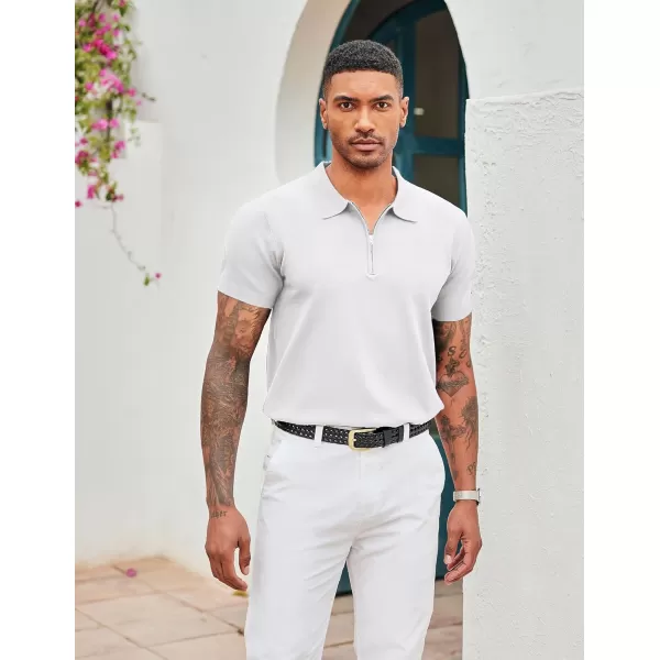COOFANDY Mens Knit Polo Shirts Short Sleeve Quarter Zip Polo Casual Collar T Shirts Retro Polo Shirt Classic Golf Shirt