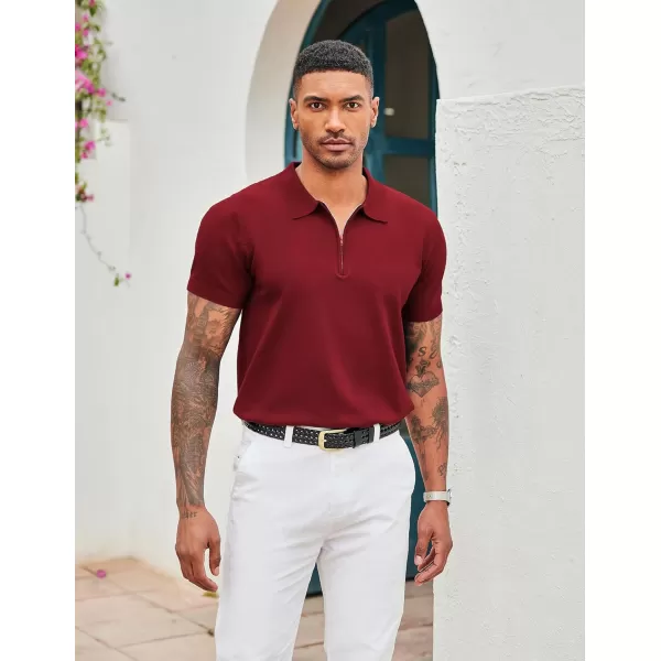 COOFANDY Mens Knit Polo Shirts Short Sleeve Quarter Zip Polo Casual Collar T Shirts Retro Polo Shirt Classic Golf Shirt