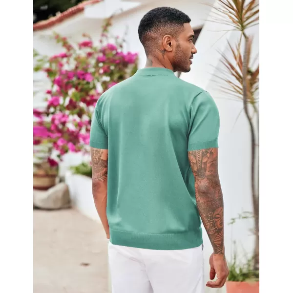 COOFANDY Mens Knit Polo Shirts Short Sleeve Quarter Zip Polo Casual Collar T Shirts Retro Polo Shirt Classic Golf Shirt