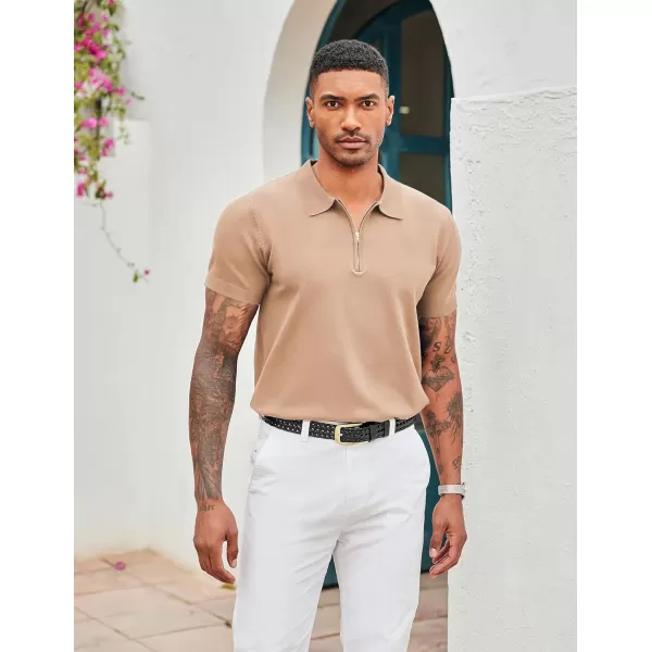 COOFANDY Mens Knit Polo Shirts Short Sleeve Quarter Zip Polo Casual Collar T Shirts Retro Polo Shirt Classic Golf Shirt