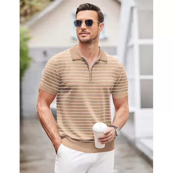 COOFANDY Mens Knit Polo Shirts Short Sleeve Quarter Zip Polo Casual Collar T Shirts Retro Polo Shirt Classic Golf Shirt)