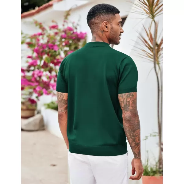 COOFANDY Mens Knit Polo Shirts Short Sleeve Quarter Zip Polo Casual Collar T Shirts Retro Polo Shirt Classic Golf Shirt