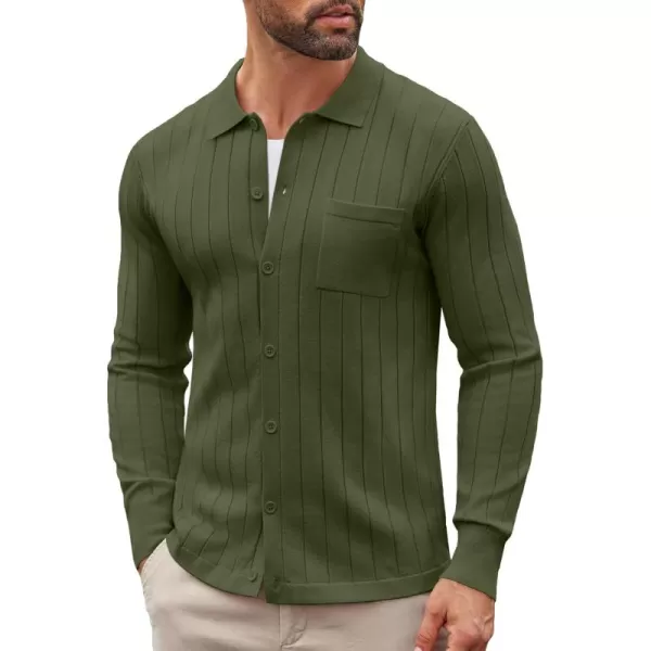 COOFANDY Men's Casual Knit Polo Shirts Long Sleeve Button Down Sweater Polo Ribbed Cardigan Sweater with Pocket