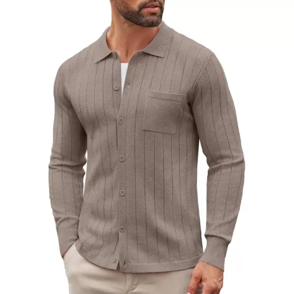 COOFANDY Men's Casual Knit Polo Shirts Long Sleeve Button Down Sweater Polo Ribbed Cardigan Sweater with Pocket