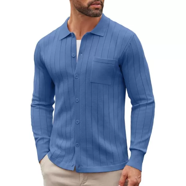 COOFANDY Men's Casual Knit Polo Shirts Long Sleeve Button Down Sweater Polo Ribbed Cardigan Sweater with Pocket