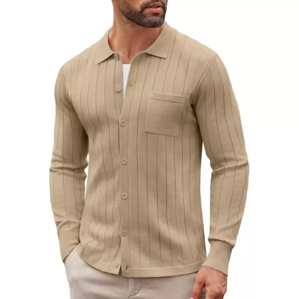 COOFANDY Men's Casual Knit Polo Shirts Long Sleeve Button Down Sweater Polo Ribbed Cardigan Sweater with Pocket
