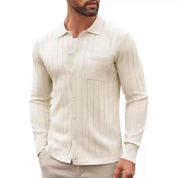 COOFANDY Men's Casual Knit Polo Shirts Long Sleeve Button Down Sweater Polo Ribbed Cardigan Sweater with Pocket