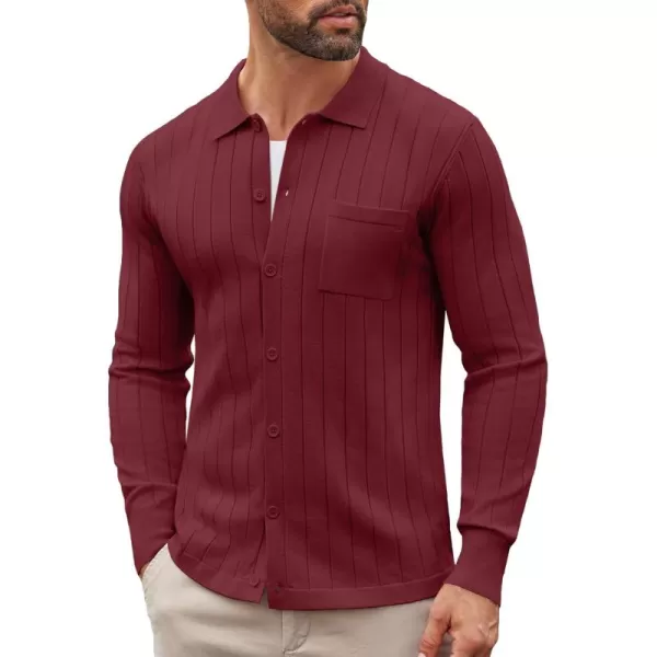 COOFANDY Men's Casual Knit Polo Shirts Long Sleeve Button Down Sweater Polo Ribbed Cardigan Sweater with Pocket