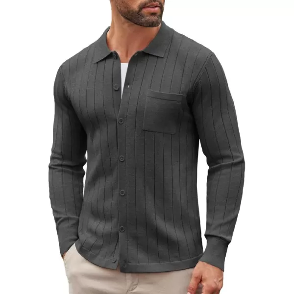 COOFANDY Men's Casual Knit Polo Shirts Long Sleeve Button Down Sweater Polo Ribbed Cardigan Sweater with Pocket