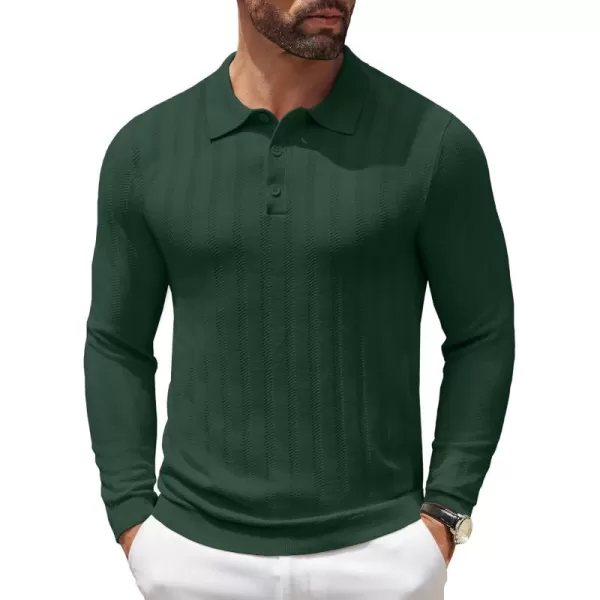 COOFANDY Men's Knit Polo Shirt Casual Long Sleeve Polo Sweater Dress Collar Polo Classic Golf Shirts