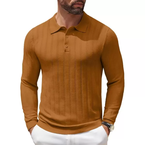 COOFANDY Men's Knit Polo Shirt Casual Long Sleeve Polo Sweater Dress Collar Polo Classic Golf Shirts