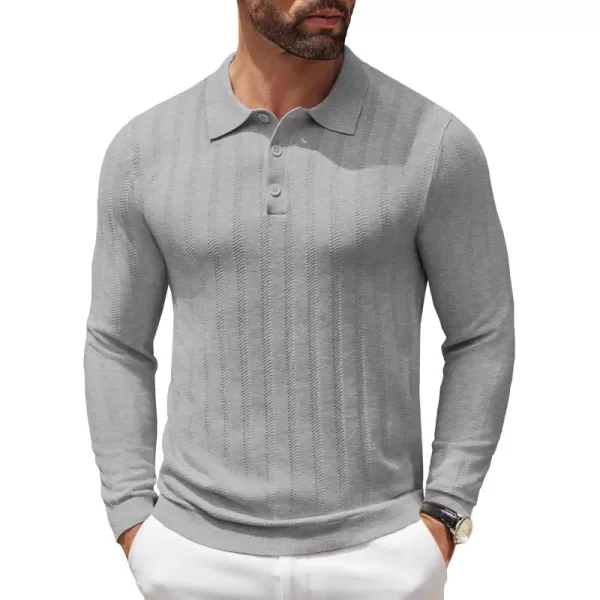 COOFANDY Men's Knit Polo Shirt Casual Long Sleeve Polo Sweater Dress Collar Polo Classic Golf Shirts