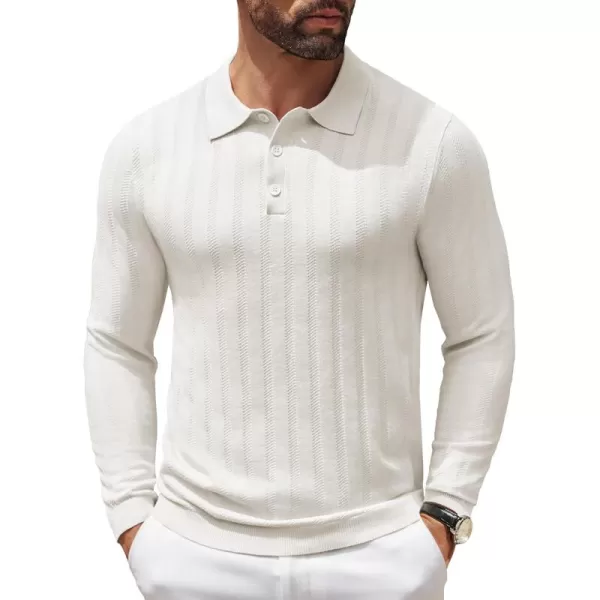 COOFANDY Men's Knit Polo Shirt Casual Long Sleeve Polo Sweater Dress Collar Polo Classic Golf Shirts