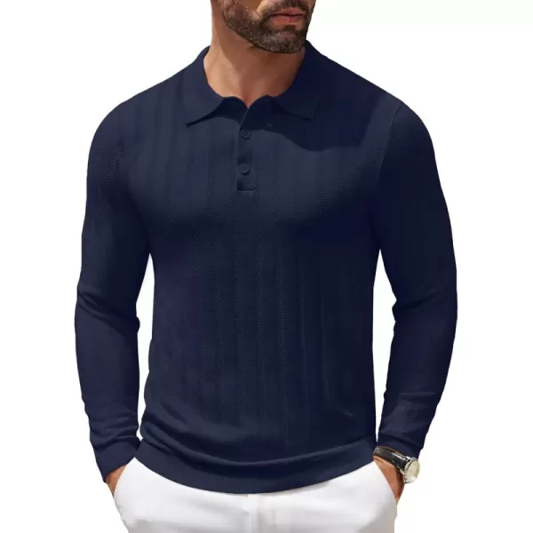 COOFANDY Men's Knit Polo Shirt Casual Long Sleeve Polo Sweater Dress Collar Polo Classic Golf Shirts