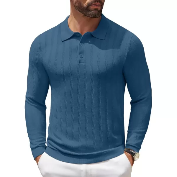 COOFANDY Men's Knit Polo Shirt Casual Long Sleeve Polo Sweater Dress Collar Polo Classic Golf Shirts