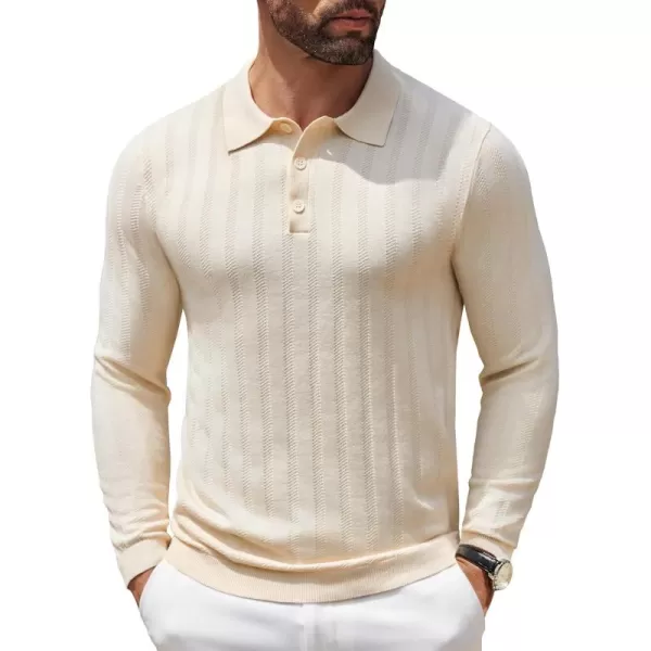 COOFANDY Men's Knit Polo Shirt Casual Long Sleeve Polo Sweater Dress Collar Polo Classic Golf Shirts