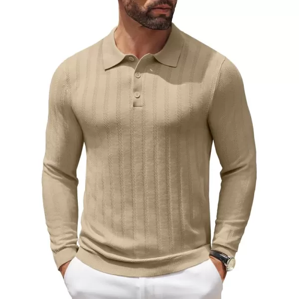 COOFANDY Men's Knit Polo Shirt Casual Long Sleeve Polo Sweater Dress Collar Polo Classic Golf Shirts