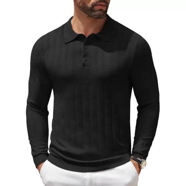 COOFANDY Men's Knit Polo Shirt Casual Long Sleeve Polo Sweater Dress Collar Polo Classic Golf Shirts
