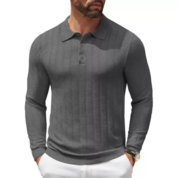 COOFANDY Men's Knit Polo Shirt Casual Long Sleeve Polo Sweater Dress Collar Polo Classic Golf Shirts
