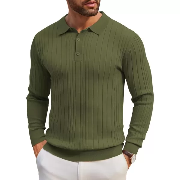 COOFANDY Men's Knit Polo Shirts Long Sleeve Casual Button Down Ribbed Polo Shirt Fashion Golf Shirts