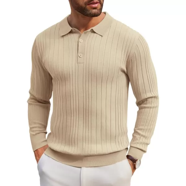 COOFANDY Men's Knit Polo Shirts Long Sleeve Casual Button Down Ribbed Polo Shirt Fashion Golf Shirts