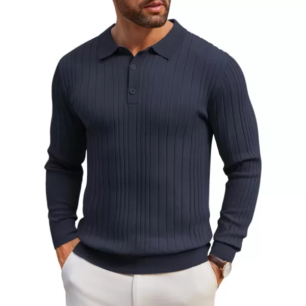 COOFANDY Men's Knit Polo Shirts Long Sleeve Casual Button Down Ribbed Polo Shirt Fashion Golf Shirts