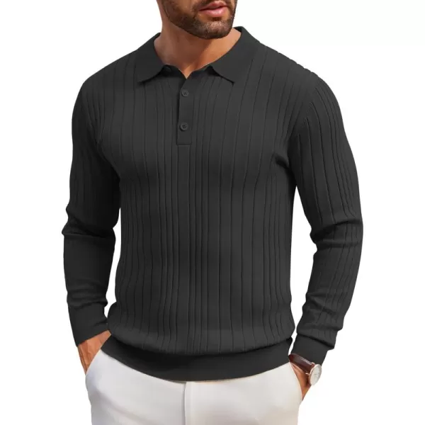 COOFANDY Men's Knit Polo Shirts Long Sleeve Casual Button Down Ribbed Polo Shirt Fashion Golf Shirts