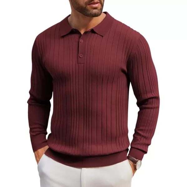 COOFANDY Men's Knit Polo Shirts Long Sleeve Casual Button Down Ribbed Polo Shirt Fashion Golf Shirts