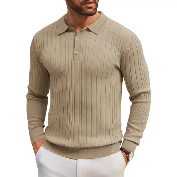 COOFANDY Men's Knit Polo Shirts Long Sleeve Casual Button Down Ribbed Polo Shirt Fashion Golf Shirts