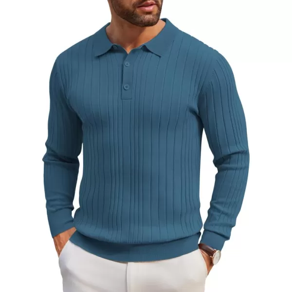 COOFANDY Men's Knit Polo Shirts Long Sleeve Casual Button Down Ribbed Polo Shirt Fashion Golf Shirts