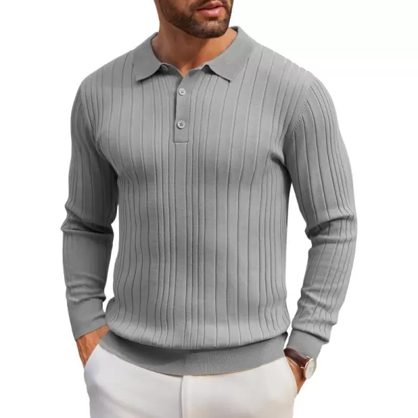 COOFANDY Men's Knit Polo Shirts Long Sleeve Casual Button Down Ribbed Polo Shirt Fashion Golf Shirts