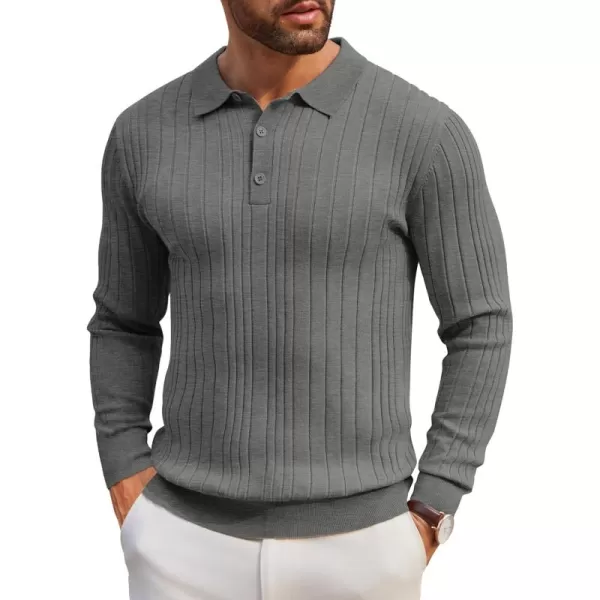 COOFANDY Men's Knit Polo Shirts Long Sleeve Casual Button Down Ribbed Polo Shirt Fashion Golf Shirts
