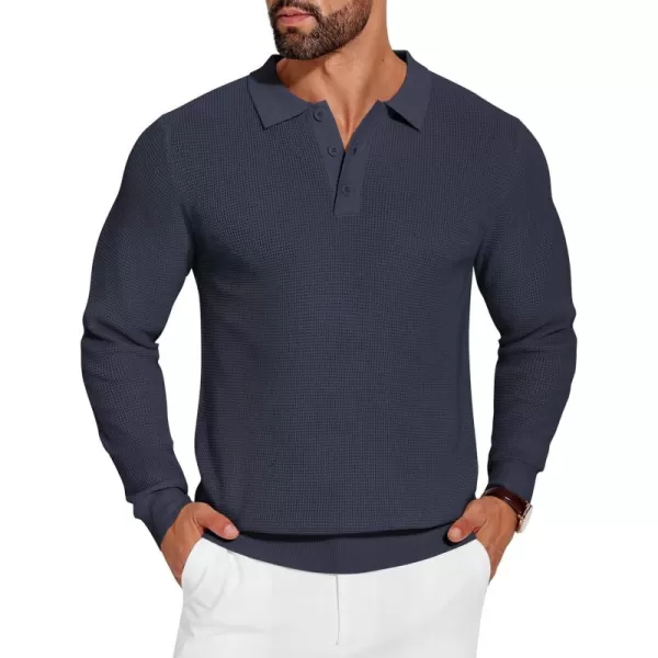 COOFANDY Mens Knit Polo Shirts Long Sleeve Sweater Casual Polo Shirts Lightweight Collared T Shirts